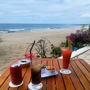 drinks on a seaside table